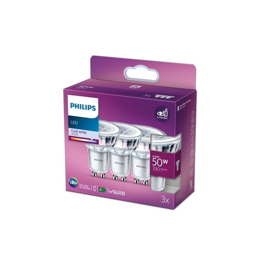 НАБОР 3x Светодиодная лампочка Philips PAR16 GU10/4,6W/230V 4000K
