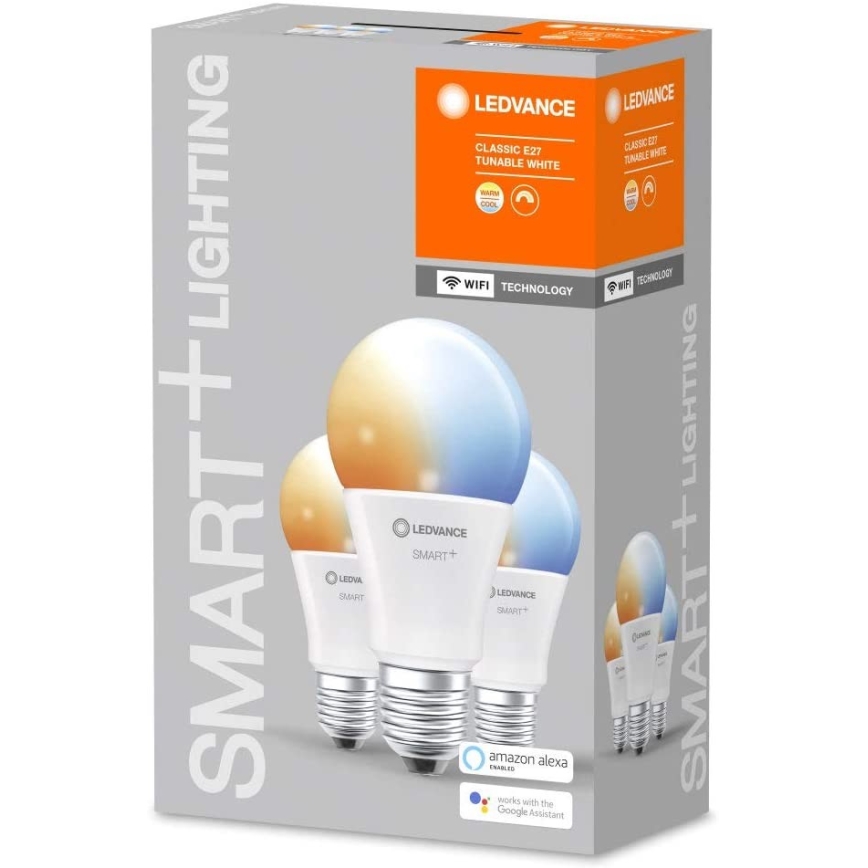 НАБОР 3x Светодиодная лампочка с регулированием яркости SMART+ E27/9W/230V 2700K-6500K Wi-Fi - Ledvance