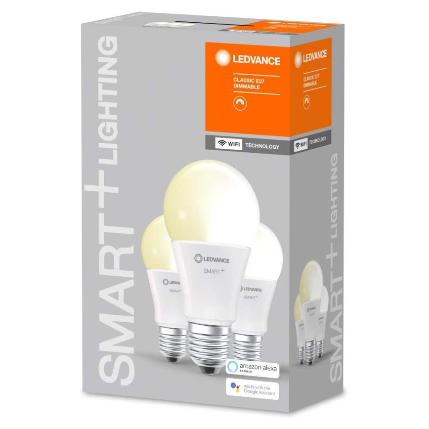 НАБОР 3x Светодиодная лампочка с регулированием яркости SMART+ E27/9W/230V 2700K Wi-Fi - Ledvance