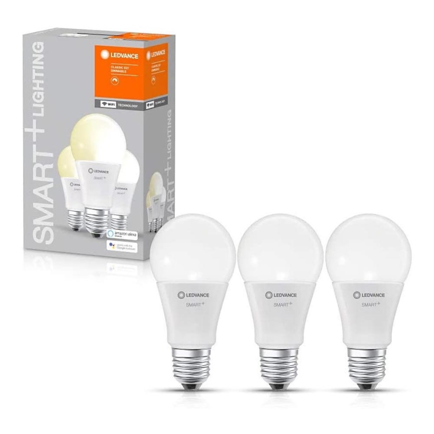 НАБОР 3x Светодиодная лампочка с регулированием яркости SMART+ E27/9W/230V 2700K Wi-Fi - Ledvance