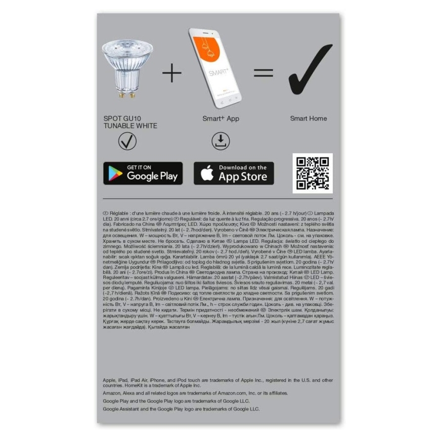 НАБОР 3x Светодиодная RGBW-лампочка с регулированием яркости SMART+ GU10/5W/230V 2700K-6500K Wi-Fi - Ledvance