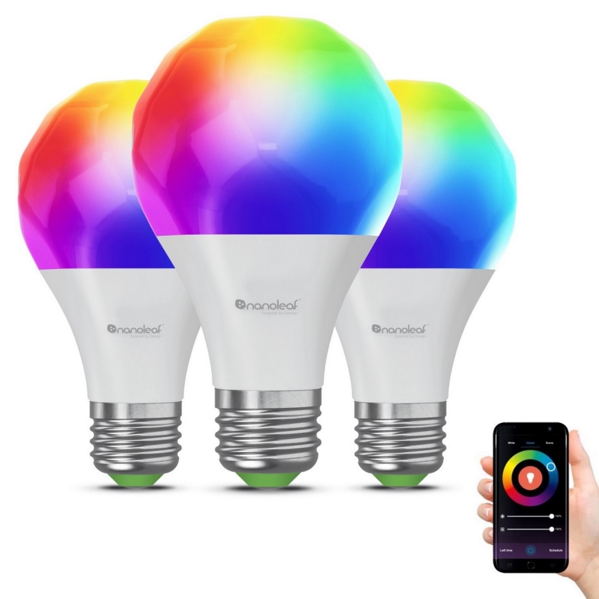 НАБОР 3x Светодиодная RGBW-лампочка с регулированием яркости ESSENTIALS A60 E27/8,5W/230V CRI 90 2700-6500K Wi-Fi - Nanoleaf