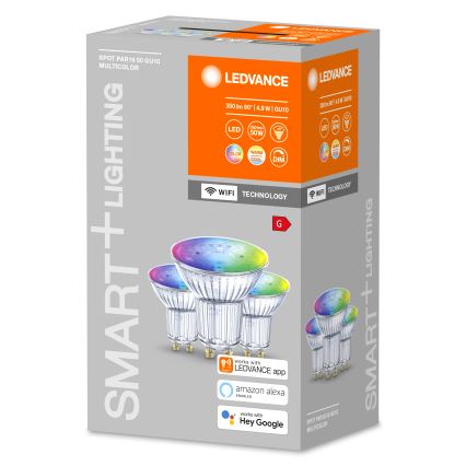 НАБОР 3x Светодиодная RGBW-лампочка с регулированием яркости SMART+ GU10/4,9W/230V 2700K-6500K Wi-Fi - Ledvance
