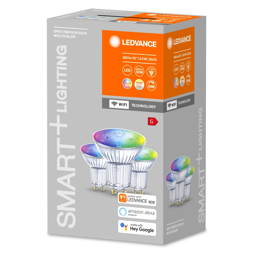 НАБОР 3x Светодиодная RGBW-лампочка с регулированием яркости SMART+ GU10/4,9W/230V 2700K-6500K Wi-Fi - Ledvance