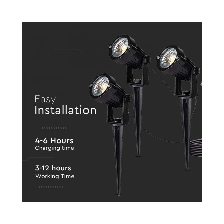 НАБОР 3x Светодиодная уличная лампа на солнечной батарее 3xLED/1,2W/3,7V IP65 3000K 4000 mAh