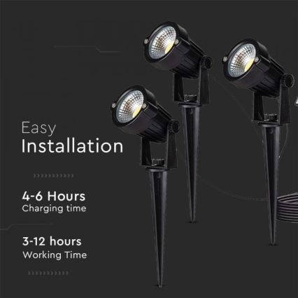 НАБОР 3x Светодиодная уличная лампа на солнечной батарее 3xLED/1,2W/3,7V IP65 3000K