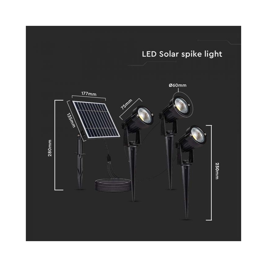 НАБОР 3x Светодиодная уличная лампа на солнечной батарее 3xLED/1,2W/3,7V IP65 3000K