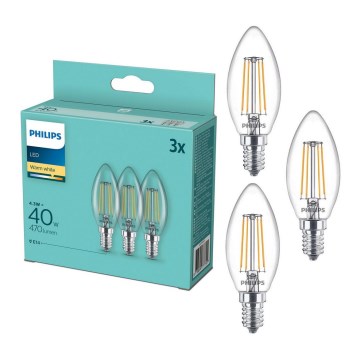 Набор 3x светодиодные лампочки Philips B35 E14/4.3W/230V 2,700K