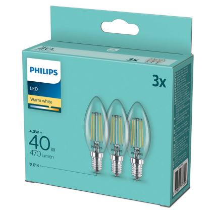 Набор 3x светодиодные лампочки Philips B35 E14/4.3W/230V 2,700K