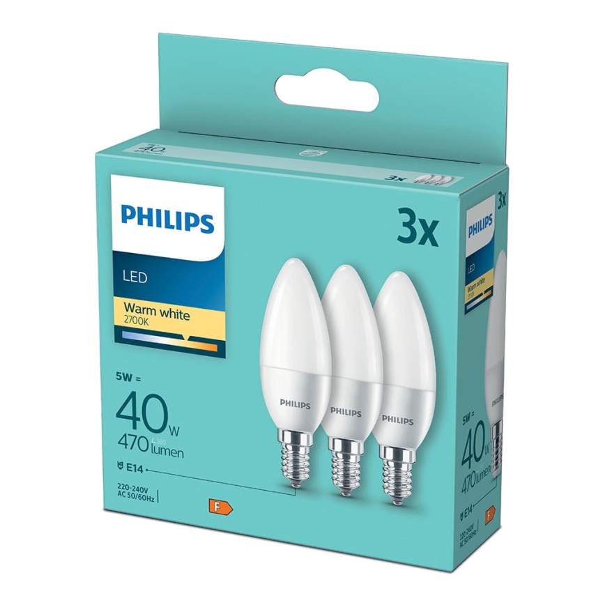 Набор 3x светодиодные лампочки Philips B35 E14/5W/230V 2700K