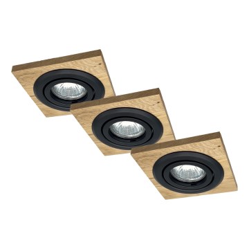 НАБОР 3x Встроенный светильник TOBBY 1xG9/20W/230V 11,5x11,5 см дуб/черный