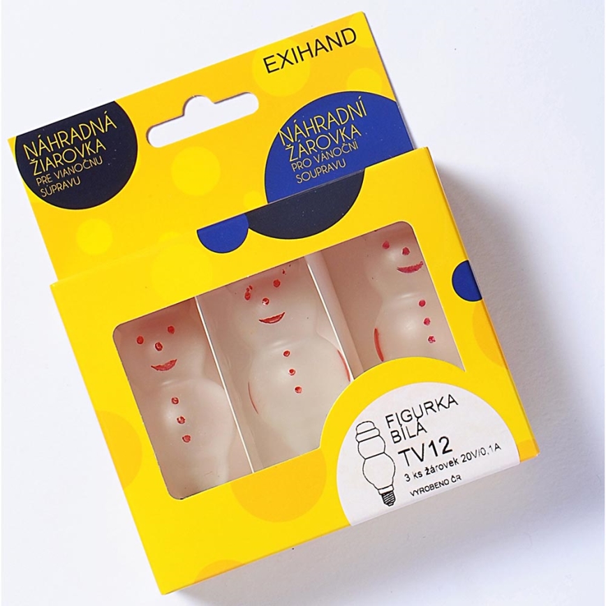 НАБОР 3x Запасная лампочка FIGURINE E10/20V/0,1A белый, сделано в Европе