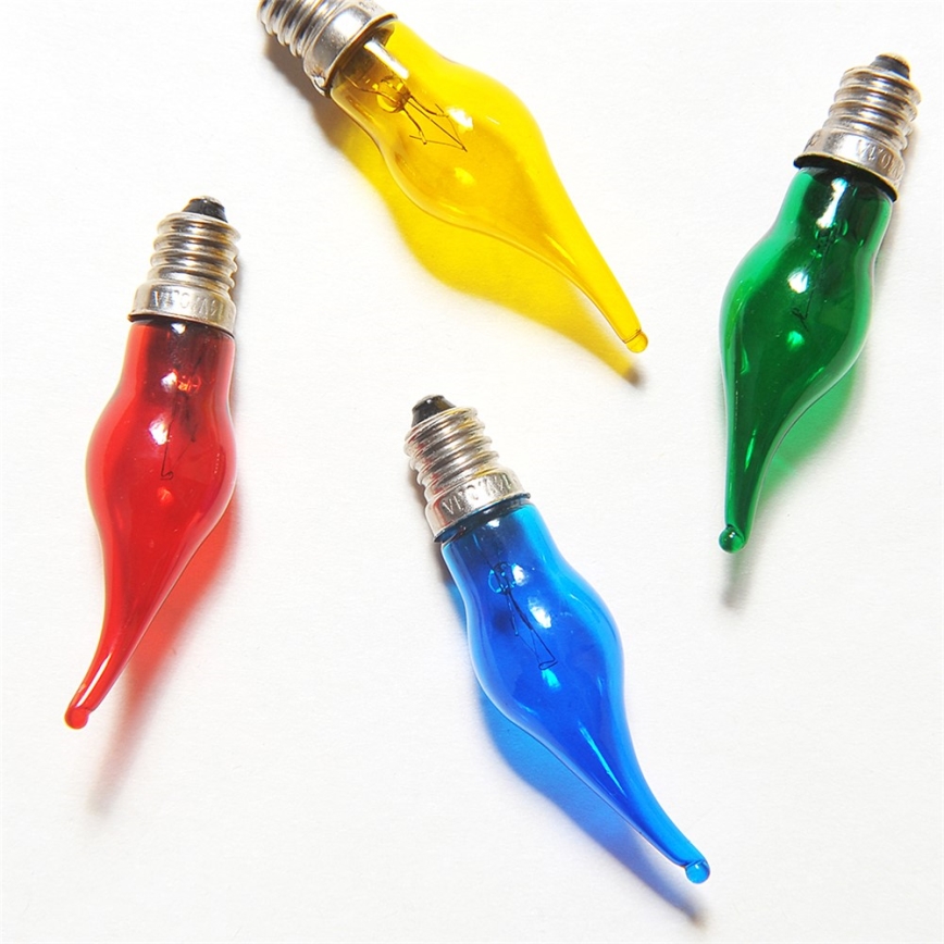 НАБОР 4 x Запасная лампочка GLORIA E10/14V/0,1A цветной, сделано в Европе