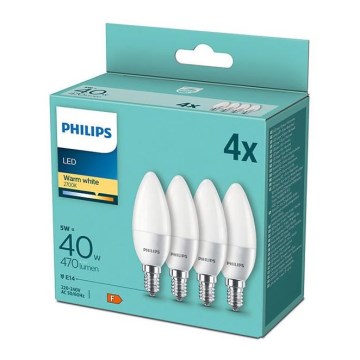 НАБОР 4x Светодиодная лампа Philips B35 E14/5W/230V 2700K