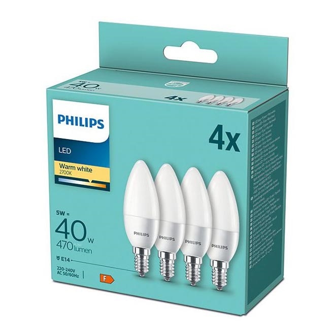 НАБОР 4x Светодиодная лампа Philips B35 E14/5W/230V 2700K