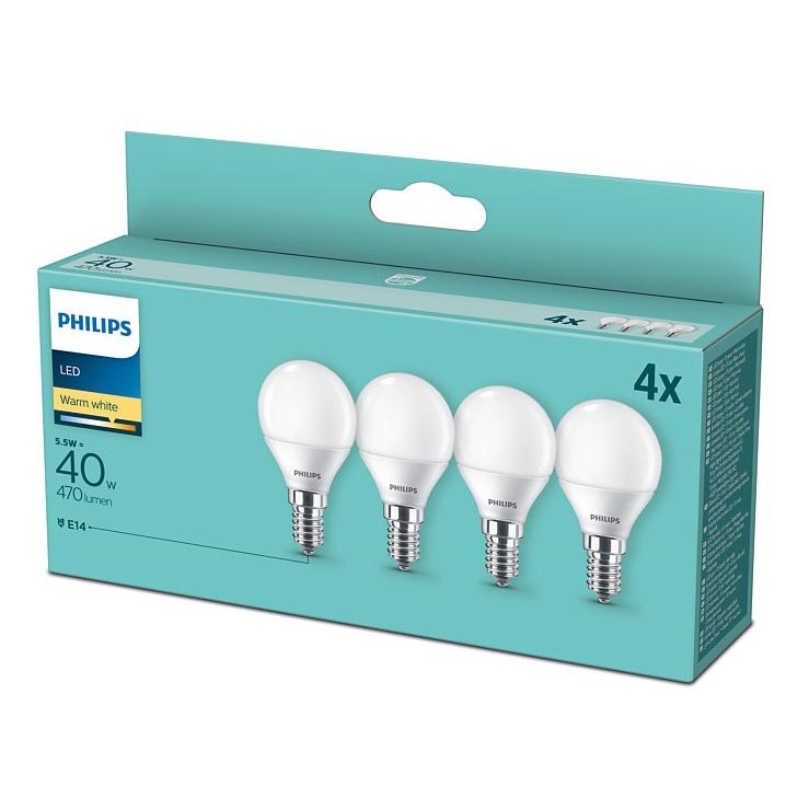 НАБОР 4x Светодиодная лампа Philips P45 E14/5,5W/230V 2700K