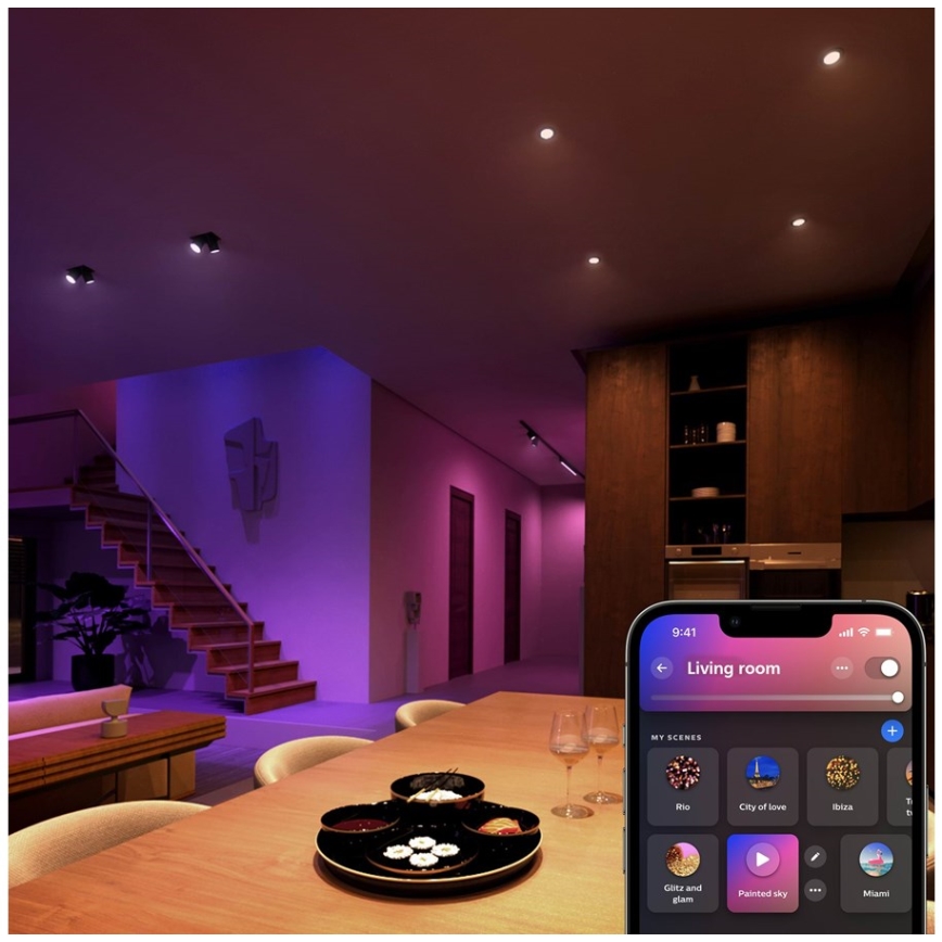Набор из 4 диммируемых светодиодных RGBW-ламп Philips Hue WHITE AND COLOR AMBIANCE GU5,3/MR16/6,3W/12V 2000-6500K