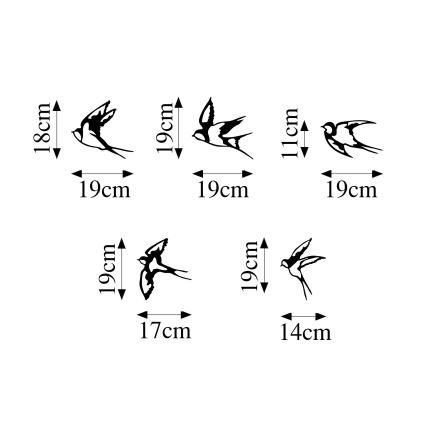 НАБОР 5 шт. Настенное украшение птицы из металла