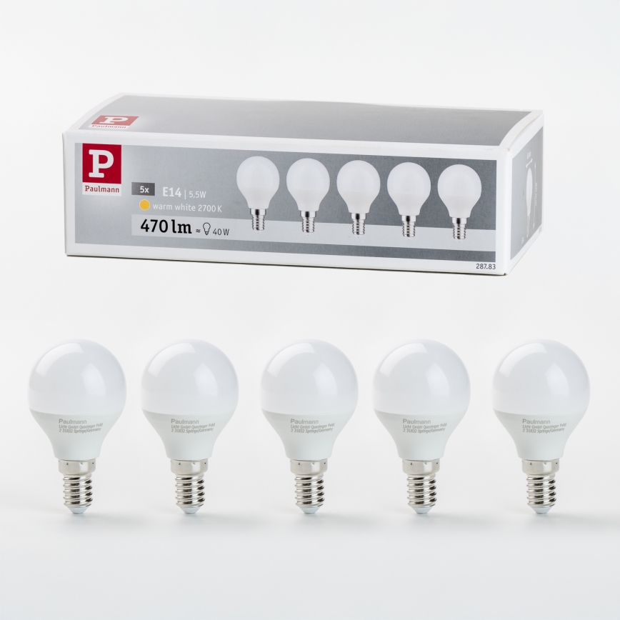 НАБОР 5x Светодиодная лампа P45 E14/5,5W/230V 2700K - Paulmann 28783