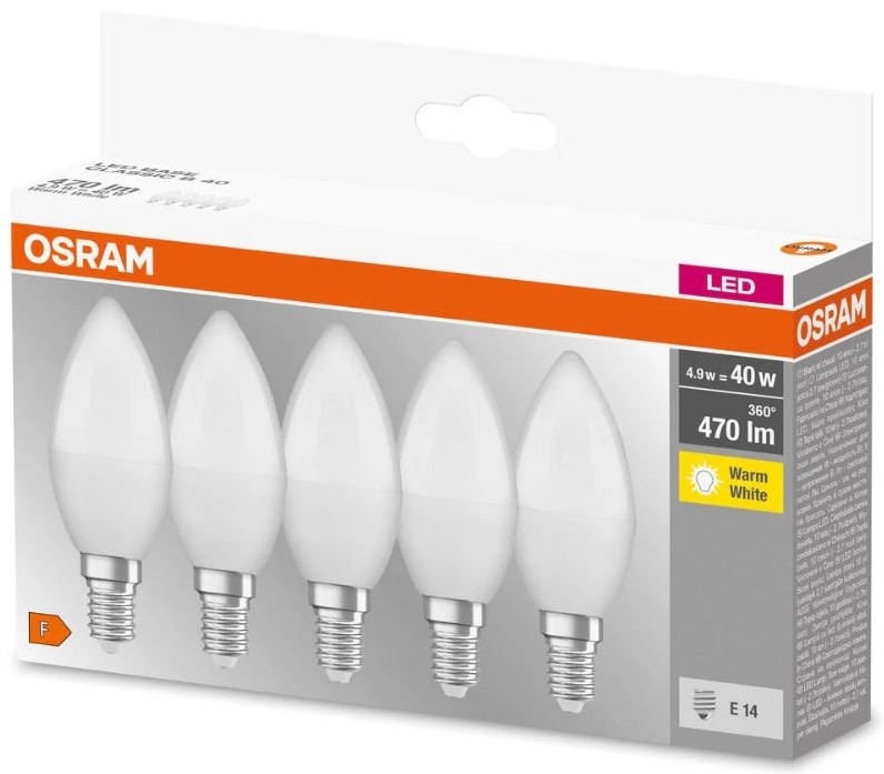 НАБОР 5x Светодиодная лампочка BASE B40 E14/4,9W/230V 2700K - Osram
