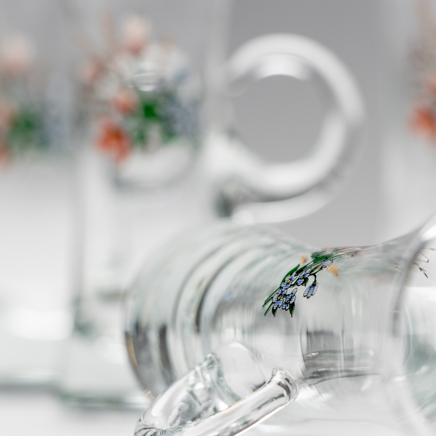 Набор 6x рюмка для ликера с ручкой прозрачный с мотивом букета № 3