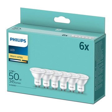 Набор 6x светодиодных лампочек Philips GU10/4,7W/230V 2700K