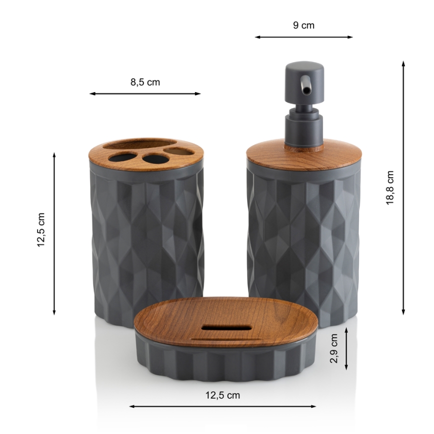 Набор для ванной комнаты REINA 5 шт. антрацит/коричневый