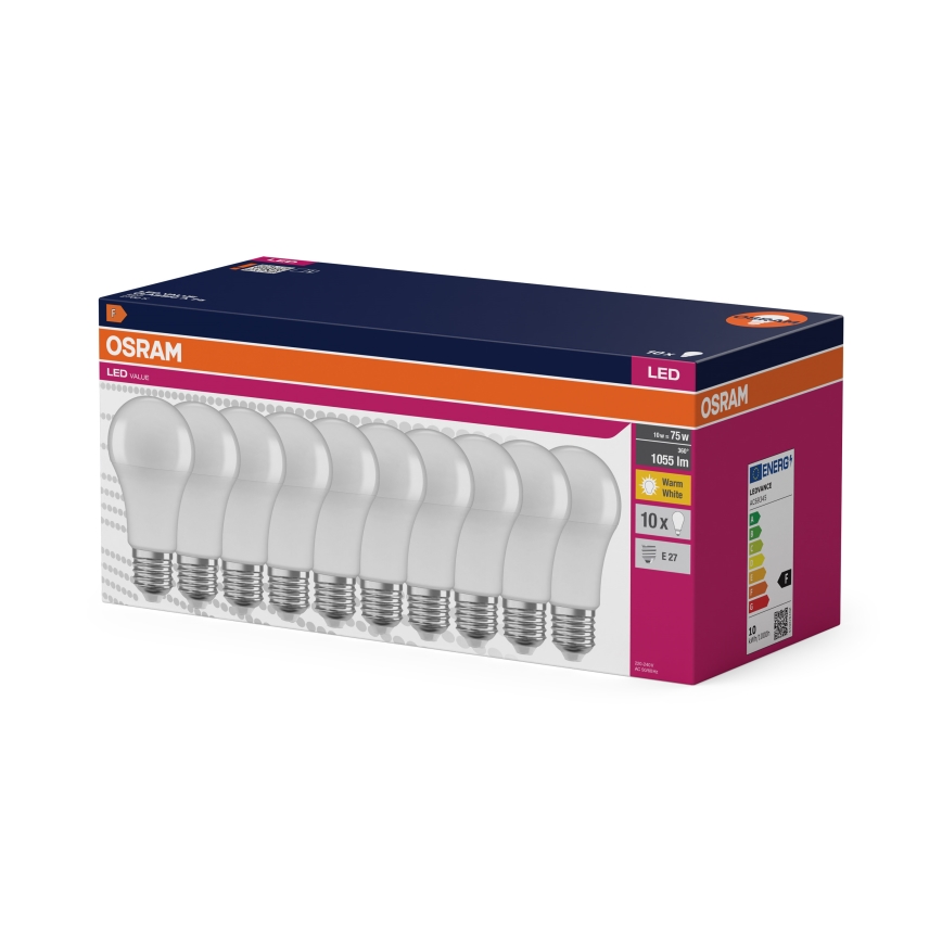 Набор из 10 светодиодных ламп CLASSIC A75 E27/10W/230V 2700K - Osram