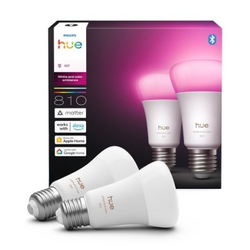 Набор из 2 диммируемых LED-ламп Philips Hue WHITE AND COLOR AMBIANCE E27, 6 Вт, 230 В, 1000–20000 К