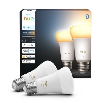 Набор из 2 диммируемых светодиодных ламп Philips Hue WHITE AMBIANCE E27, 6 Вт, 230 В, 1000–20000 К