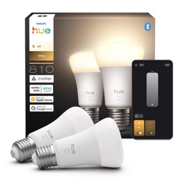 Набор из 2 диммируемых светодиодных ламп Philips Hue WHITE, цоколь E27, 7W, 230V, 2700K