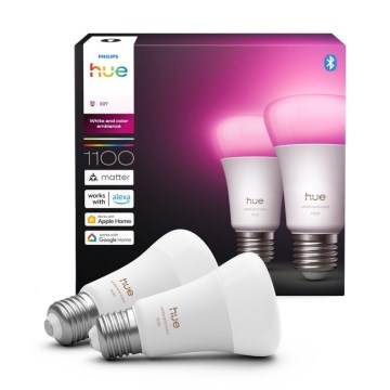 НАБОР ИЗ 2 СВЕТОДИОДНЫХ ДИММИРУЕМЫХ ЛАМП Philips Hue WHITE AND COLOR AMBIANCE E27/8,1W/230V 1000-20000K