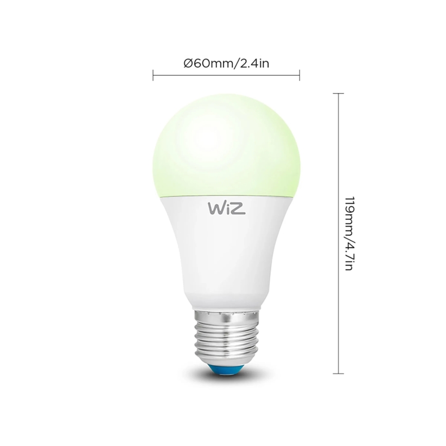 Набор из 2 диммируемых LED-ламп RGBW A60, цоколь E27, 9 Вт, 230 В, 2200–6500 К, Wi-Fi + пульт дистанционного управления — WiZ