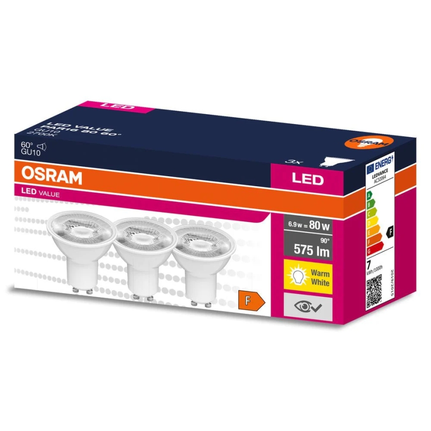 Набор из 3 LED-рефлекторных ламп PAR16 GU10/6,9W/230V 2700K 60° - Osram