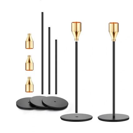 Набор из 3 подсвечников, чёрный/золотой