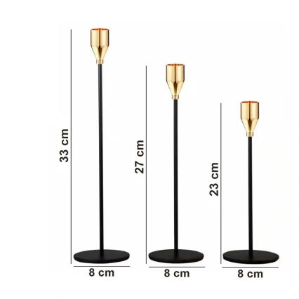 Набор из 3 подсвечников, чёрный/золотой