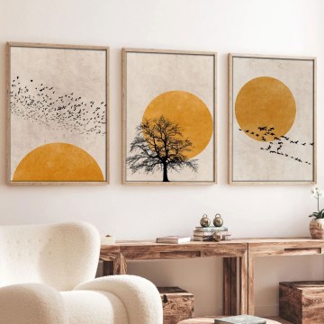 Набор из 3 картин в фоторамке 50x70 cm, бежевый/оранжевый