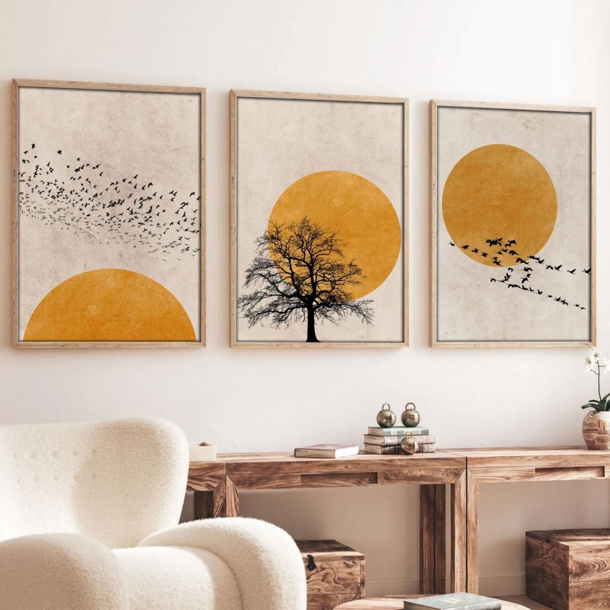 Набор из 3 картин в фоторамке 50x70 cm, бежевый/оранжевый