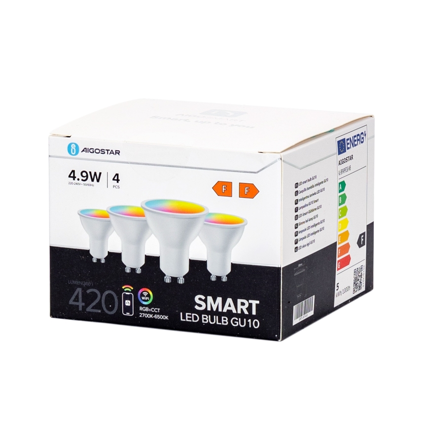 Комплект из 4 умных диммируемых LED RGBW ламп GU10/4,9W/230V 2700-6500K - Aigostar