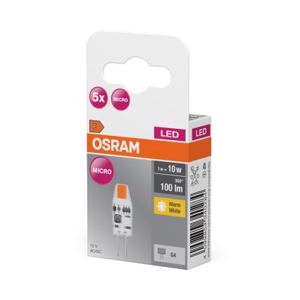 Набор из 5 светодиодных ламп с цоколем G4 (micro PIN), 1 Вт/12 В, 2700 К — Osram