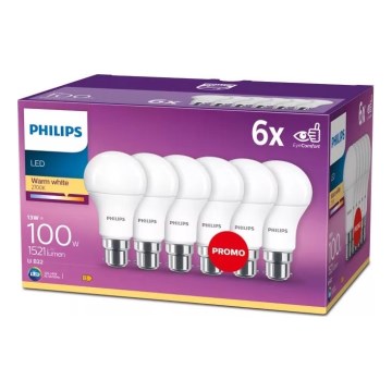 Набор из 6 LED-ламп Philips A60 B22 13W 230V 2700K