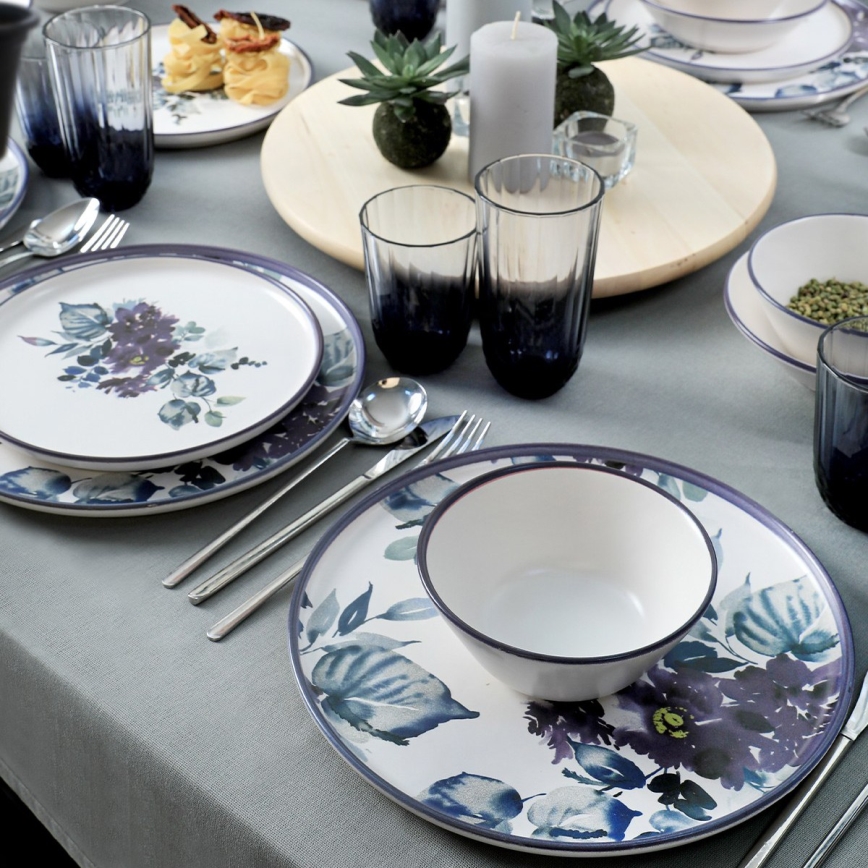 Набор столовой посуды, 24 предмета, белый/синий, керамика