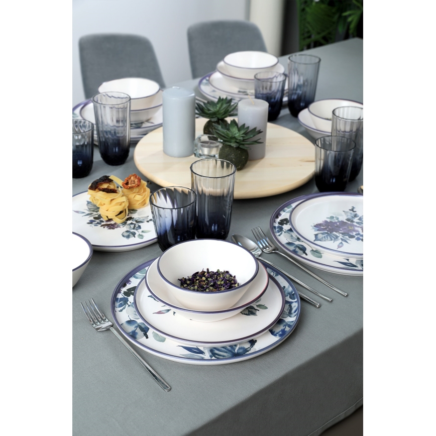 Набор столовой посуды, 24 предмета, белый/синий, керамика