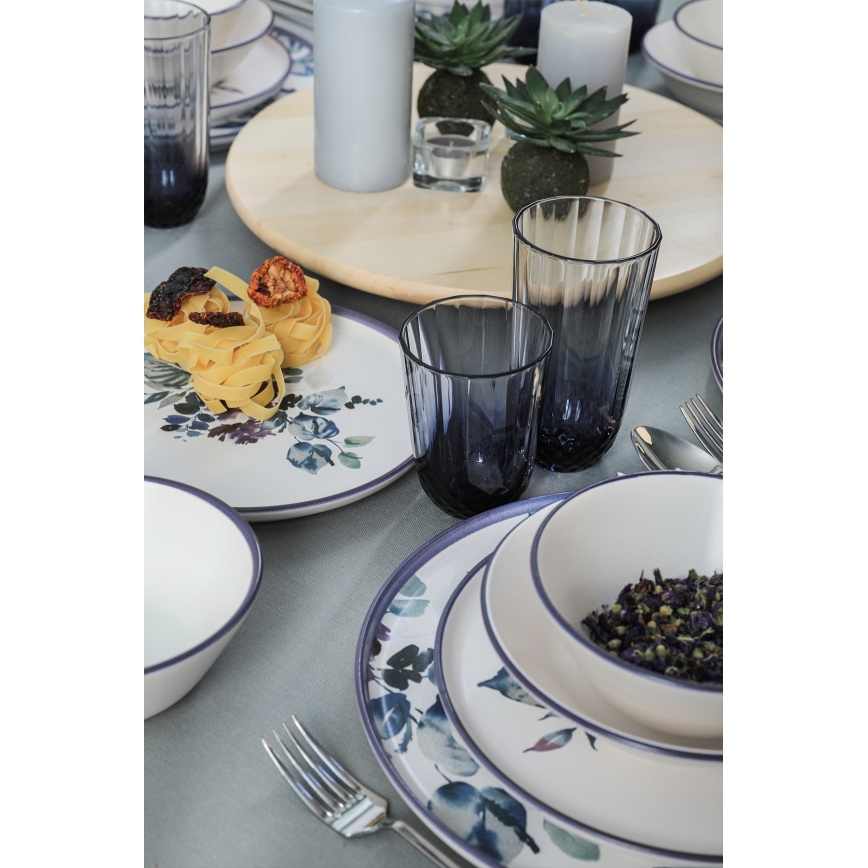 Набор столовой посуды, 24 предмета, белый/синий, керамика