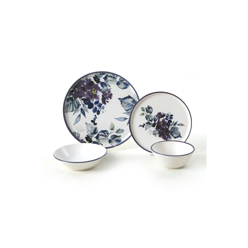 Набор столовой посуды, 24 предмета, белый/синий, керамика