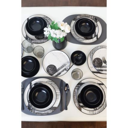 Набор столовой посуды, 24 шт., белый/чёрный/керамика