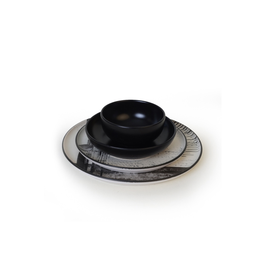 Набор столовой посуды, 24 шт., белый/чёрный/керамика