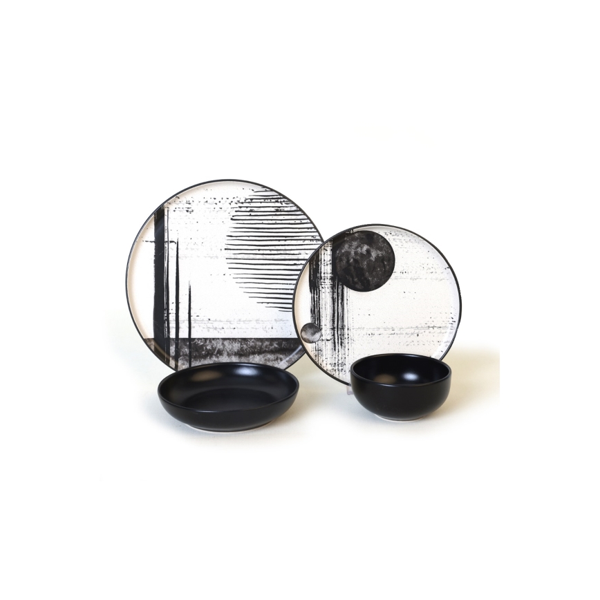 Набор столовой посуды, 24 шт., белый/чёрный/керамика