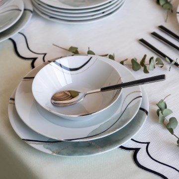 Набор столовой посуды, 24 шт., серый/зелёный, фарфор