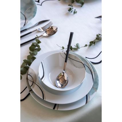 Набор столовой посуды, 24 шт., серый/зелёный, фарфор